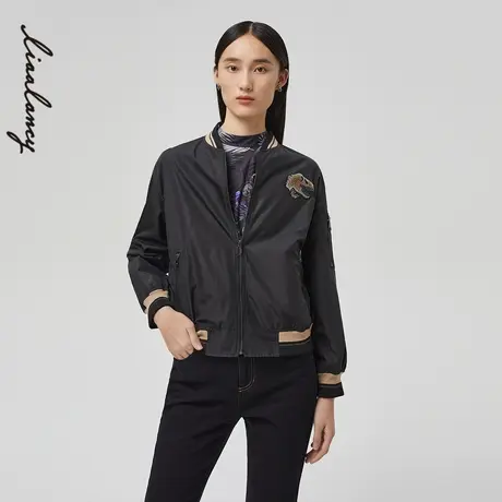 LANCY/俪雅朗姿秋季新款长袖通勤夹克外套女动物印花休闲上衣奥莱图片