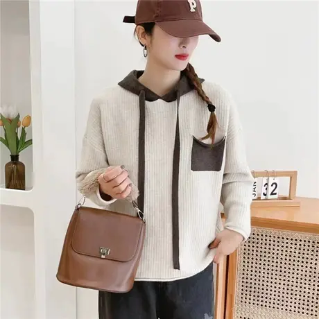 连帽毛衣女款2023新款冬季女装上衣宽松外穿内搭针织打底衫女外套图片