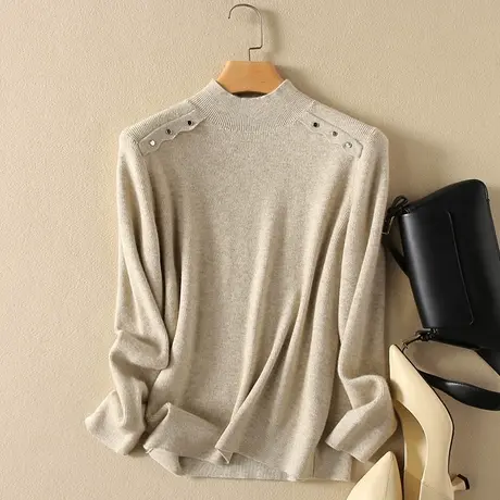 半高领毛衣女春装内搭新款韩版宽松套头加厚外穿长袖针织打底衫女商品大图