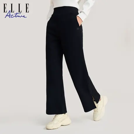 ELLE Active2024春季新款高腰宽松休闲开衩阔腿裤纯色垂感长裤女图片