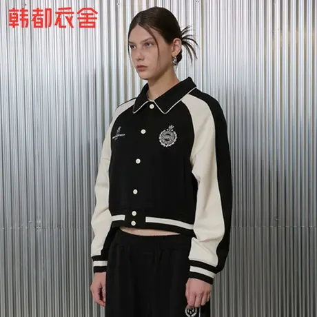 韩都衣舍2024春季新款男女同款美式复古短外套休闲夹克NZZ0834商品大图
