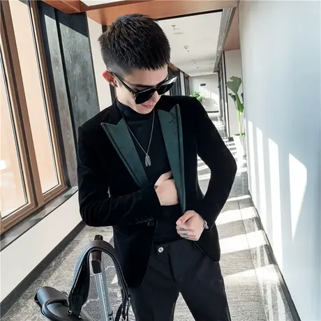 冬季男士西服修身小西装休闲潮流帅气les网红潮牌发型师拼色外套商品大图