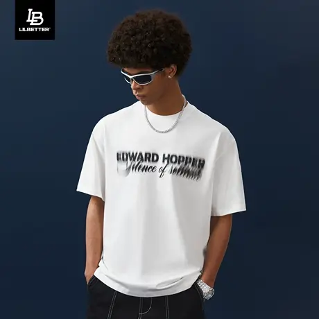 Lilbetter爱德华·霍普联名短袖T恤男美式潮流体恤新款痞帅五分袖商品大图