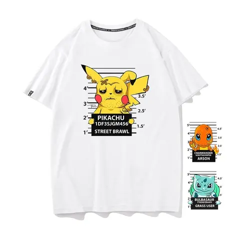 秀洛卡通动漫恶搞中年大叔版皮卡丘妙蛙种子小火龙短袖T恤打底衫图片