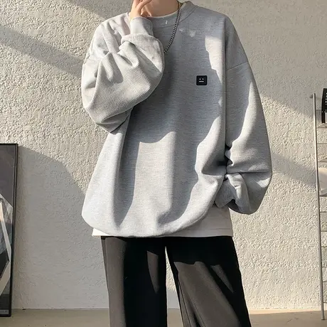 长袖t恤男2024年春季新款圆领卫衣男生潮牌港风内搭慵懒风打底衫商品大图