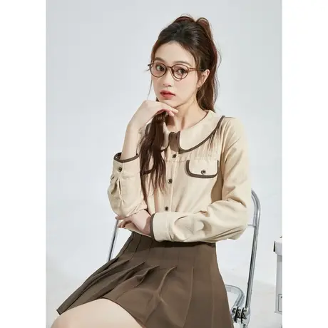 唐狮2024早春新款衬衫女娃娃领长袖衬衣学院风内搭显瘦上衣2.4图片