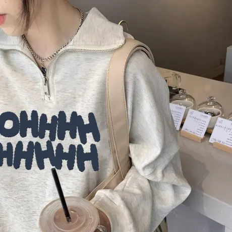 翻领卫衣女学院风春秋薄款美式复古港味chic长袖上衣外套2024新款图片