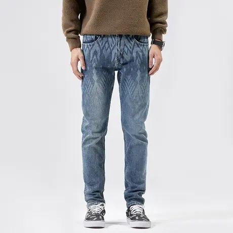 美式牛仔裤男2024新款宽松直筒春秋款潮牌潮流印花高街男士裤子商品大图