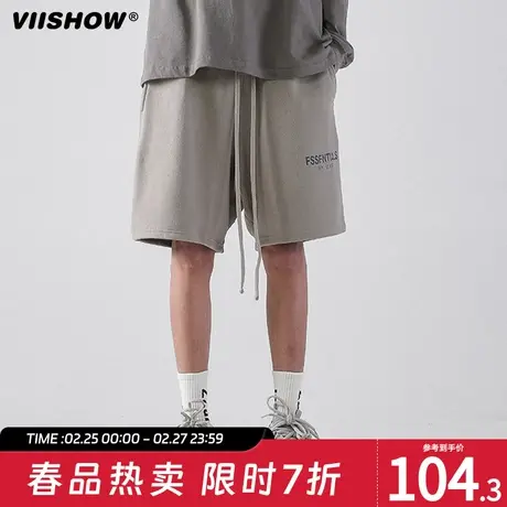 VIISHOW短裤男款夏季潮牌阔腿印花美式运动裤子宽松休闲五分卫裤商品大图