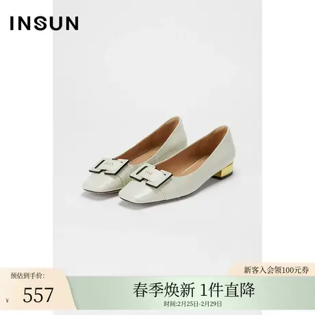INSUN恩裳夏季牛皮方头矮跟鞋图片