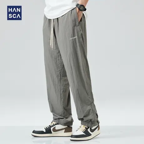 hansca冰丝休闲裤男宽松束脚夏季薄款潮牌复古直筒大码速干运动裤商品大图