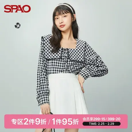 SPAO女士上衣春季新款短款格子雪纺衫SPBBC23S35图片