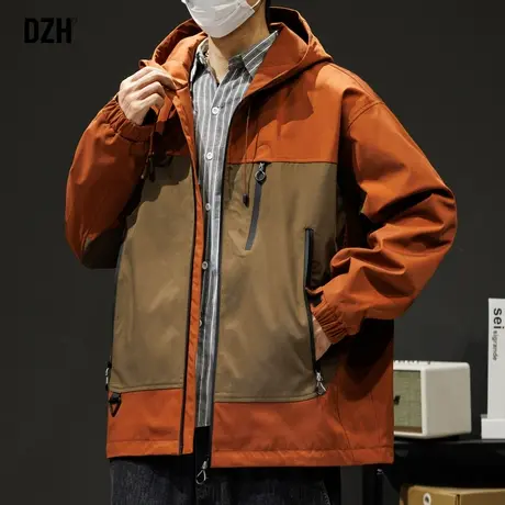 男士美式复古夹克男春秋连帽拼色冲锋衣外套防风防水2024新款春装商品大图