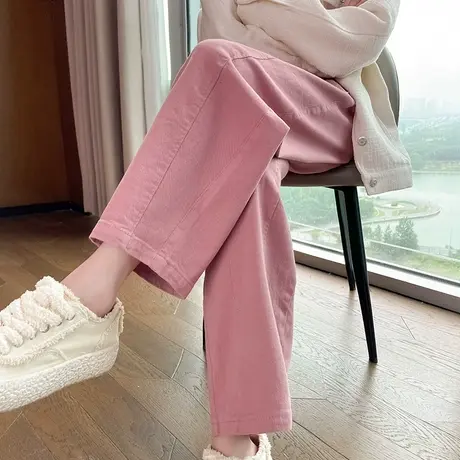 粉色休闲裤女春秋高腰宽松直筒阔腿九分香蕉萝卜奶奶裤哈伦老爹裤商品大图