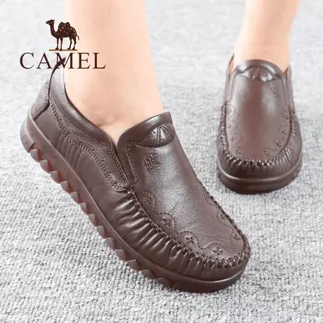 Camel/骆驼女鞋秋季款品牛皮平底柔软舒适单正真中年休闲妈妈鞋子图片