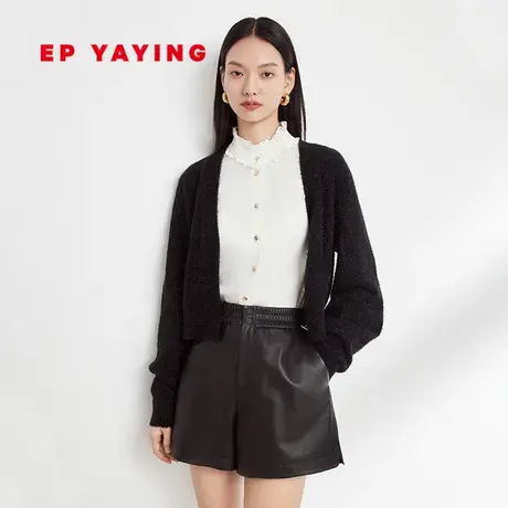 EP YAYING雅莹女装 羊毛短款v领针织开衫外套 2023秋冬新款9117A商品大图