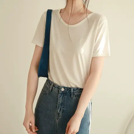 嘉茱莉短袖T恤女2023年春夏新款设计感宽松时尚白色打底内搭上衣商品大图