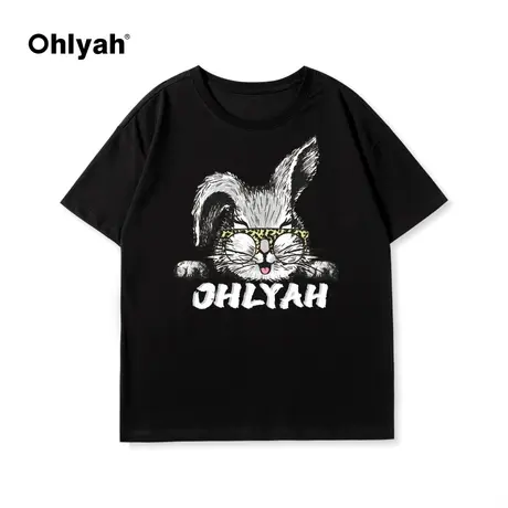 Ohlyah夏季新款卡通兔子短袖T恤男女同款潮休闲宽松百搭潮五分袖商品大图
