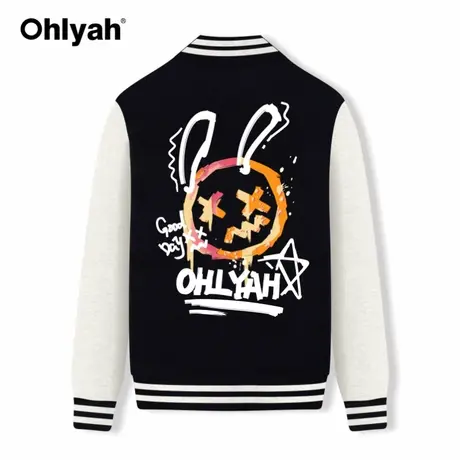 Ohlyah美式减龄笑脸兔子印花棒球服女设计感小众韩版百搭外套早秋商品大图