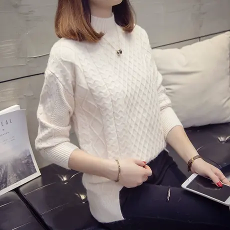 加厚高领毛衣女秋冬季新款不规则短款宽松针织打底衫韩版纯色内搭图片
