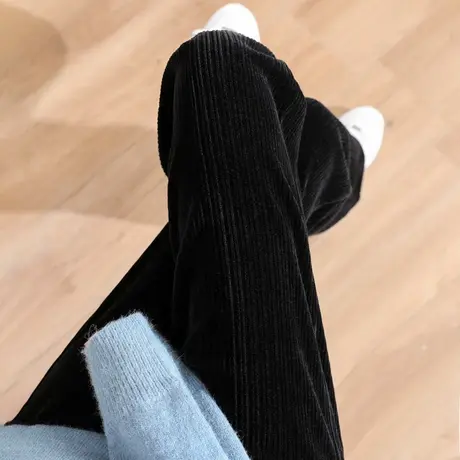 灯芯绒阔腿裤女宽松春秋冬高腰2023新款小个子条绒直筒雪尼尔裤子商品大图