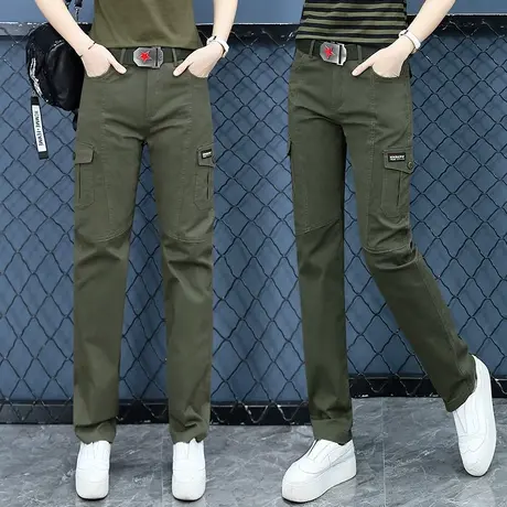 军绿色工装裤女早春新款直筒休闲裤2023新款潮流百搭休闲户外长裤图片