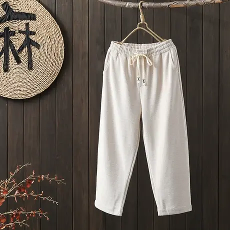 枫谜2022年秋冬新款复古百搭松紧腰系带百搭休闲直筒裤图片