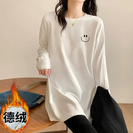 白色德绒打底衫女秋冬加厚保暖上衣2022年冬季韩版休闲内搭中长款商品大图