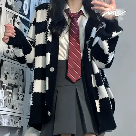 针织衫毛衣女秋冬复古日系宽松设计感小众外穿ins慵懒风开衫外套商品大图