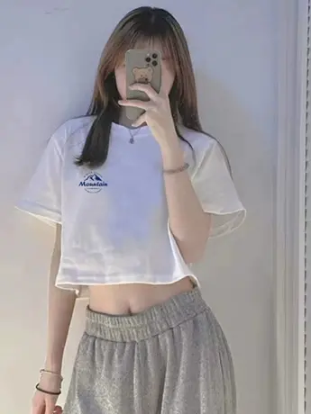 白色仿棉字母短袖T恤女夏2023新款欧货宽松短款上衣小衫打底衫ins图片