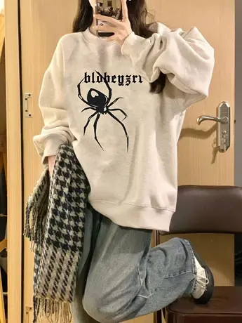 圆领卫衣女2023新款春秋宽松美式复古小众设计高级感无帽上衣潮牌图片