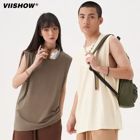 VIISHOW夏季简约纯色背心男潮牌帅气无袖宽松圆领ins港风百搭运动图片