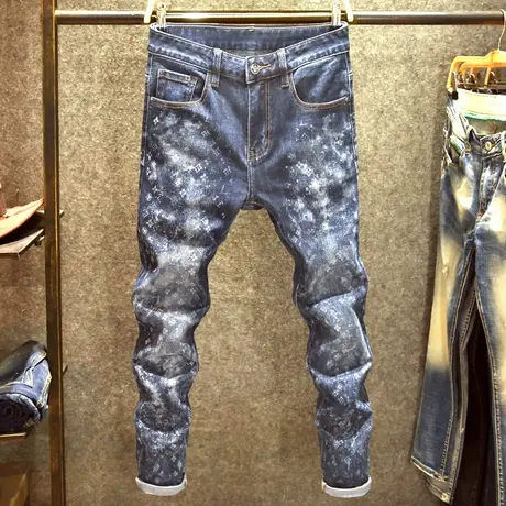 春秋季潮牌牛仔裤男士潮流时尚修身小脚裤高端大牌印花弹力裤子男商品大图