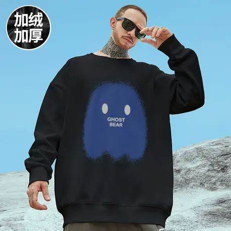 简约oversize港风圆领卫衣男潮牌ins潮流大码男装秋冬季加绒无帽图片