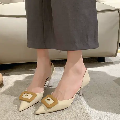欧美风性感细跟单鞋女2023秋季新款尖头时尚配裙通勤显腿长高跟鞋商品大图
