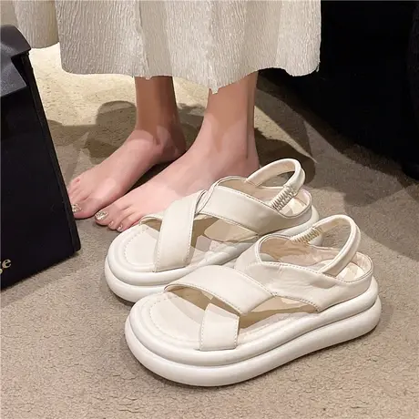 2023夏季新款小众设计感一脚蹬厚底松糕踩屎感网红露趾舒适凉鞋女图片