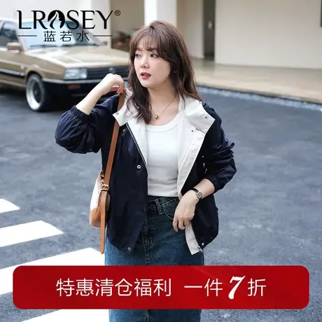 蓝若水大码休闲工装连帽外套春季新款别致胖MM巨显瘦短款气质风衣图片