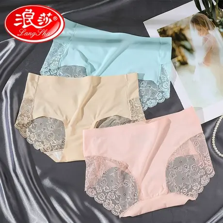 浪莎内裤女冰丝款纯棉裆无痕透气短裤性感蕾丝少女大码中腰三角裤商品大图