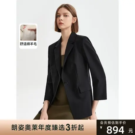 朗姿羊毛黑色薄款西装外套女2023新款夏西服正装上衣图片