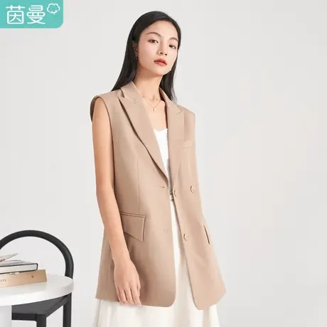 【商场同款】茵曼通勤无袖马甲女士2023夏季新款气质翻领宽松外搭图片