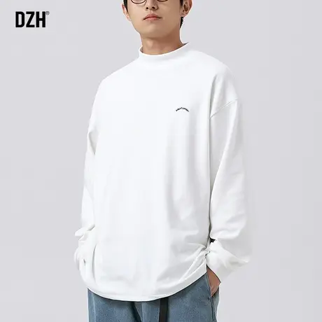 男士白色长袖t恤男半高领德绒打底衫男款2023秋季内搭情侣装上衣商品大图