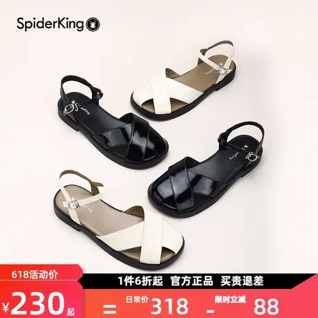 蜘蛛王女鞋复古罗马凉鞋女2024夏季新款真皮包头平底沙滩凉鞋女夏图片