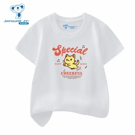 XD真维斯女童短袖上衣 夏季款 猫咪印花纯棉亲肤合身短袖衫商品大图