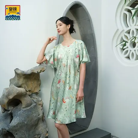 爱慕皇锦女士家居服真丝五分袖斜丝睡裙-海错图HJ21533商品大图