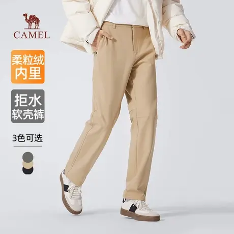 骆驼男装软壳休闲裤男2025新款冬季加绒保暖防泼水黑色休闲长裤子商品大图