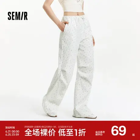 森马休闲裤女抽绳阔腿裤浪漫少女感2025新款夏季森系碎花长裤甜美图片