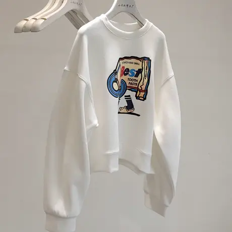 舒适品质感！秋季短款珠地棉卫衣女韩版搞怪宽松显瘦百搭洋气上衣图片