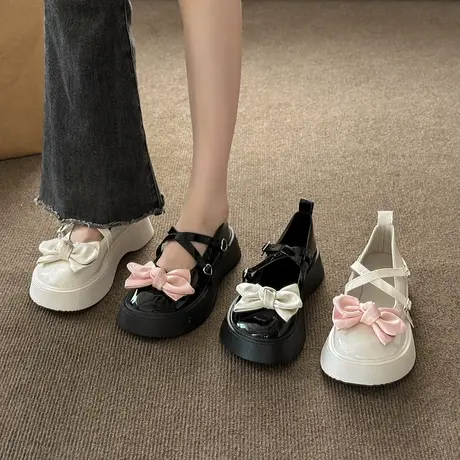 日系甜美蝴蝶结松糕鞋子女2023新款夏季百搭玛丽珍配裙子jk单鞋潮商品大图