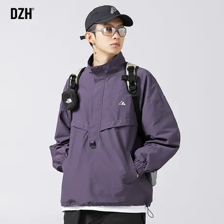 男士紫色立领冲锋衣男外套春秋男装2023新款飞行员夹克宽松教练服商品大图