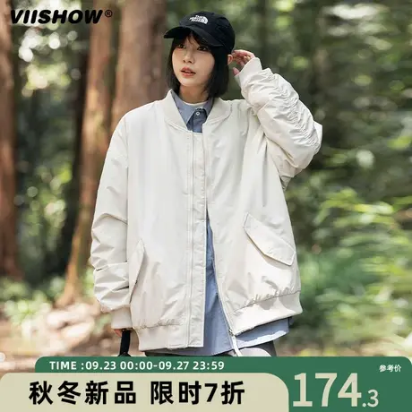 VIISHOW日系复古棉衣男两面穿刺绣秋冬季新品拼色潮牌宽松外套商品大图